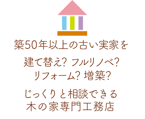 築50年の古い実家を建て替える？フルリノベーションする？リフォームする？増築する？じっくりと相談でいる木の家専門工務店